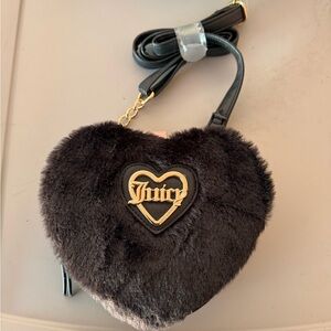 Juicy Couture Black Heart Faux-Fur Crossbody Bag